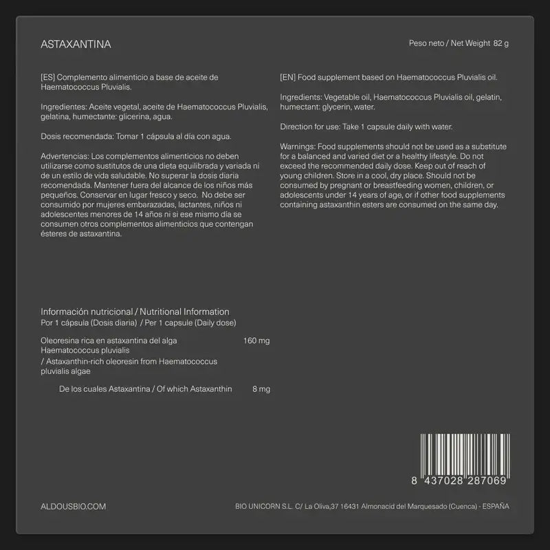 Aldous Bio Pure Natural Astaxanthin , 120 cápsulas