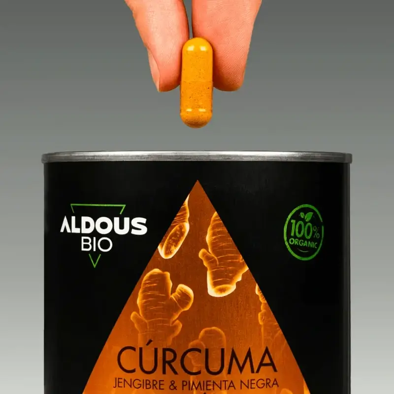 Aldous Bio Curcuma com Gengibre e Pimenta Preta com Probióticos, 2X250 Cápsulas