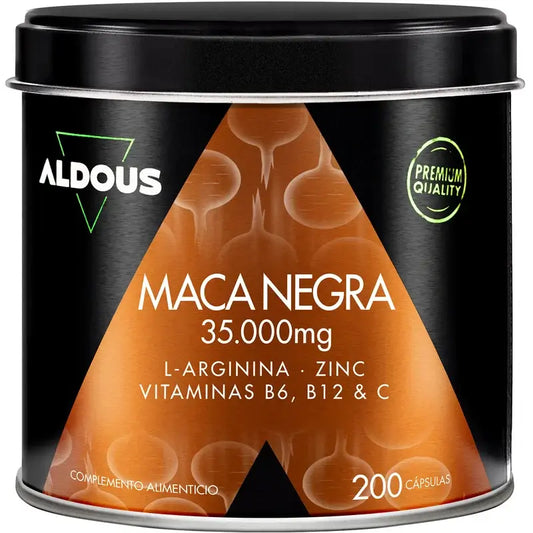 Aldous Bio Peruvian Black Maca Complex Arginina, Zinco, Vitamina C, B12 & B6 , 200 cápsulas