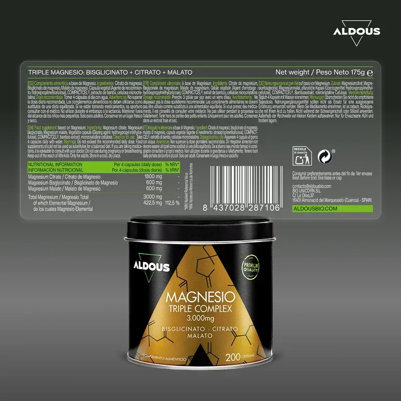 Aldous Bio Magnesium Complex Triple 3000Mg, 200 cápsulas