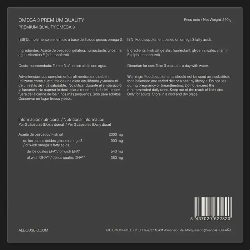 Aldous Bio Omega 3 3000Mg, 210 cápsulas