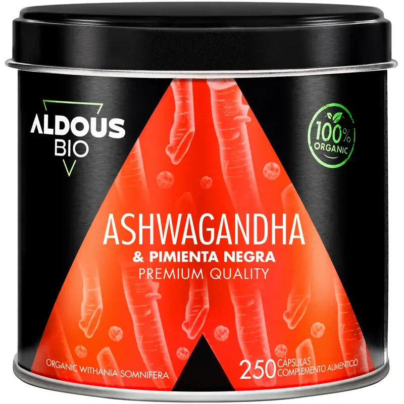 Aldous Bio Raiz de Ashwagandha com Pimenta Preta , 250 cápsulas