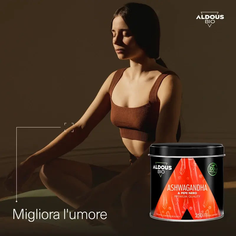 Aldous Bio Raiz de Ashwagandha com Pimenta Preta , 250 cápsulas
