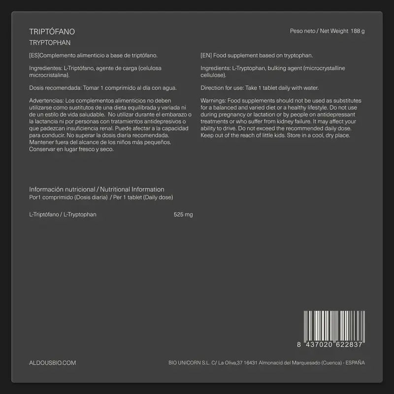 Aldous Bio Tryptophan Pure, 300 comprimidos