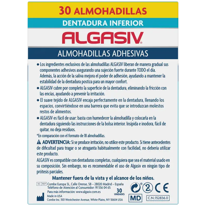 Algasiv Almofadas Adesivas para Prótese Inferior 30 Unidades