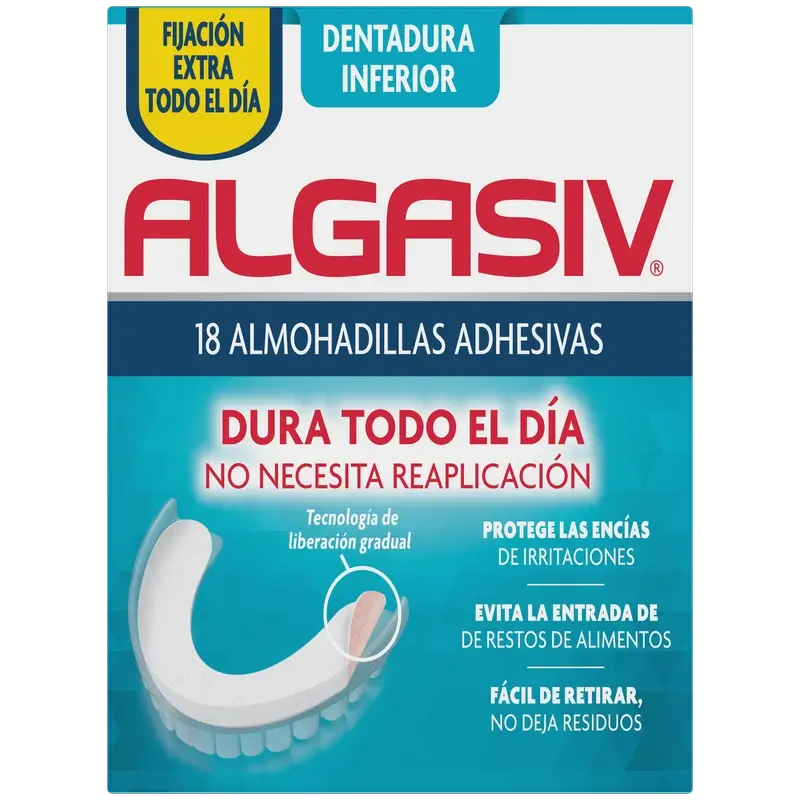 ALGASIV ADESIVO ALMOFADAS BAIXA DENTADURA 18 UNIDADES