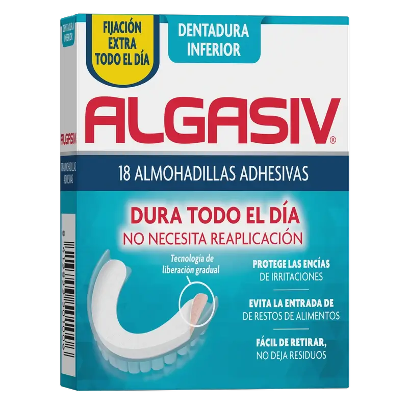 ALGASIV ADESIVO ALMOFADAS BAIXA DENTADURA 18 UNIDADES