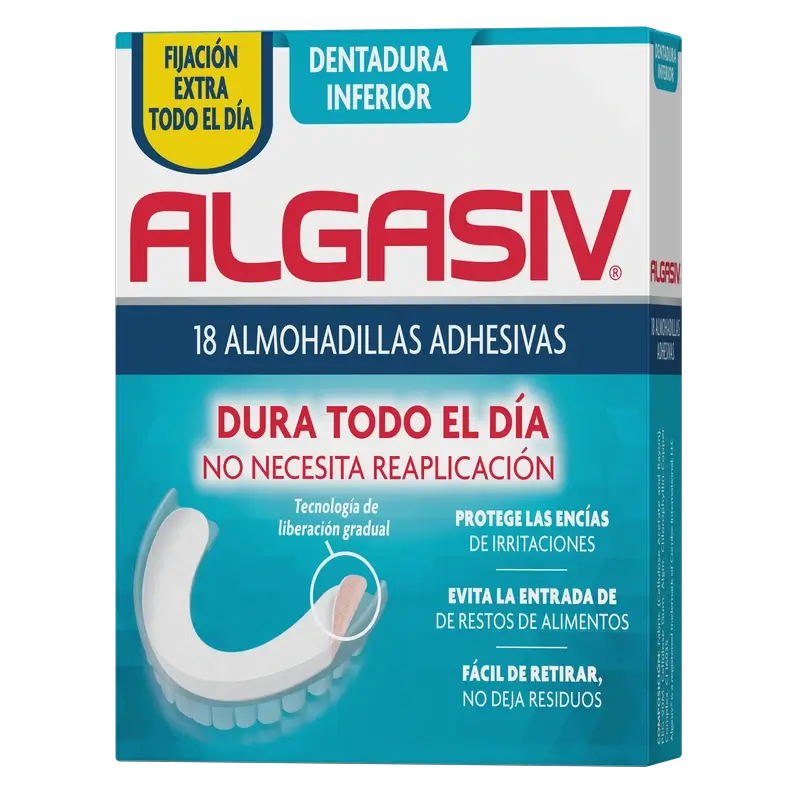ALGASIV ADESIVO ALMOFADAS BAIXA DENTADURA 18 UNIDADES
