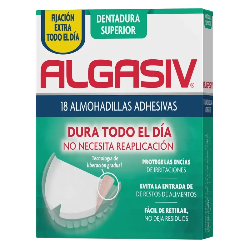 ALGASIV ADESIVO ALMOFADAS DENTADURA SUPERIOR 18 UNIDADES