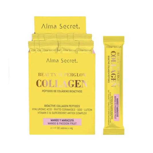Alma Secret Beauty Superglow Colagénio Sabor Manga e Maracujá , 30x4 gramas