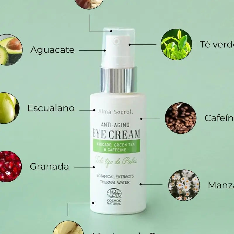 Alma Secret Anti-Aging Eye Contour com Abacate, Chá Verde e Cafeína