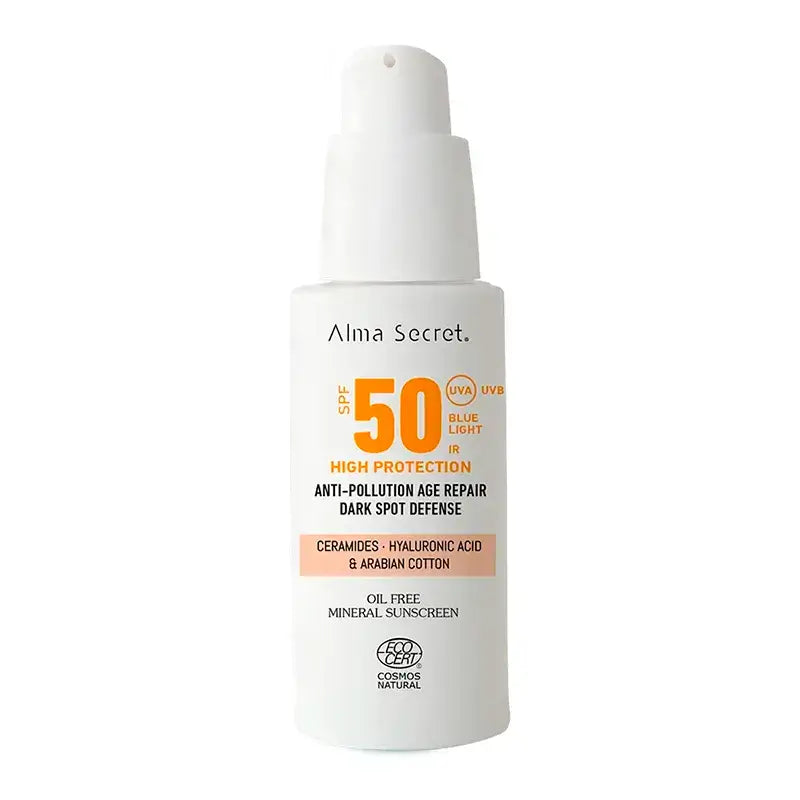 Alma Secret Solar Facial Protetor Solar Natural Spf 50 Com Ceramidas, Anti-Blemish E Sem Óleo (Cor: Areia)