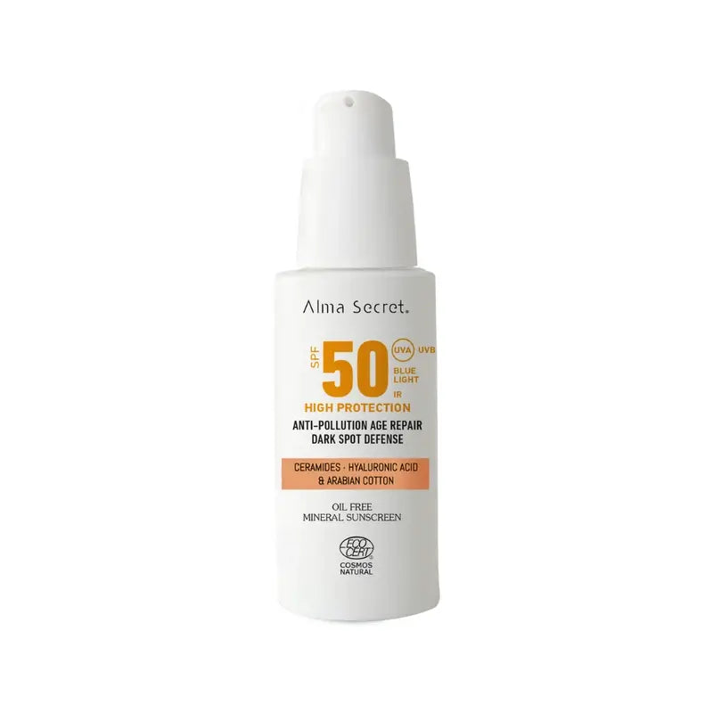 Alma Secret Protetor Solar Facial Natural SPF50 Ceramidas, Anti-Blemish & Oil-Free Dourado, 50 ml