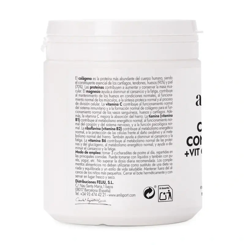 AML SPORT Colagénio com Magnésio + Vitamina C + Vitamina B1 B2 B6 Sabor a morango, 350 g