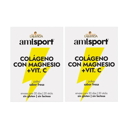 Amlsport Colagénio com Magnésio + Vitamina C Sabor a Morango, 2X20 sticks