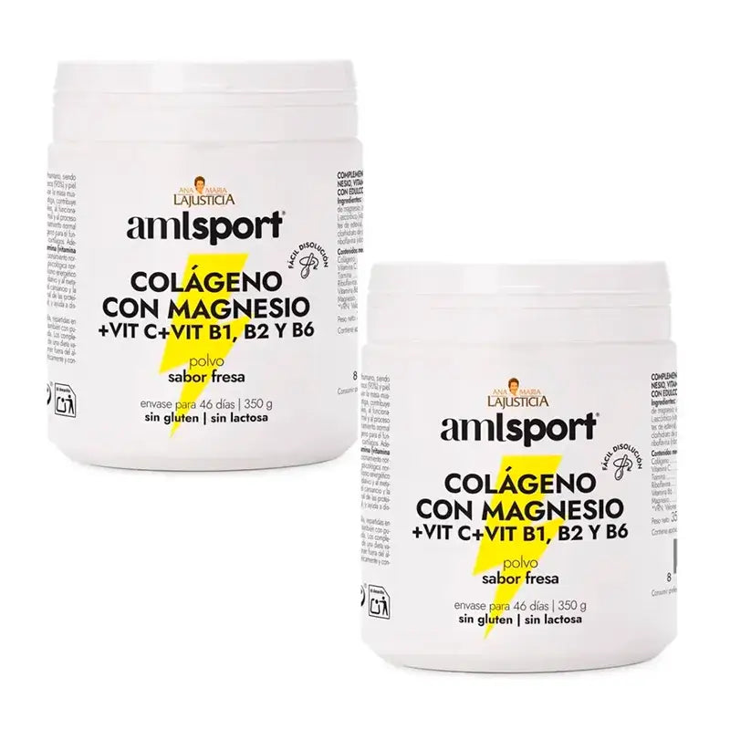 Amlsport Colagénio com Magnésio + Vitamina C + Vitamina B1 B2 B6 Sabor a Morango, 2X350 Gr