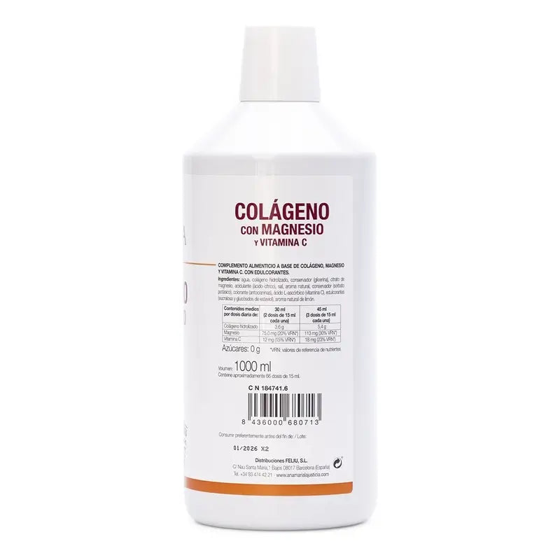 Ana Maria Lajusticia Colagénio com Magnésio + Vitamina C sabor a cereja, 1 L