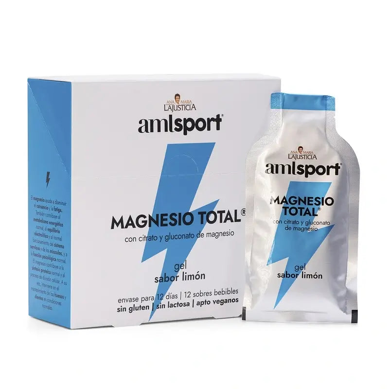 AML SPORT Magnésio Total gel sabor a limão, 12 saquetas de 20 ml