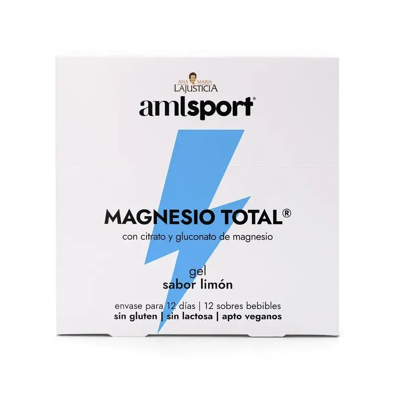 AML SPORT Magnésio Total gel sabor a limão, 12 saquetas de 20 ml