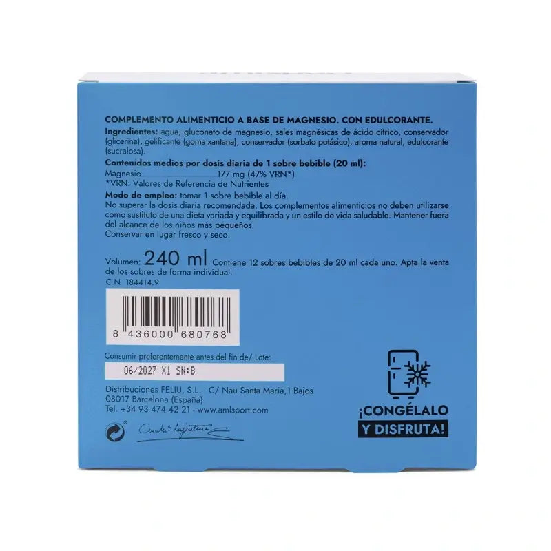 AML SPORT Magnésio Total gel sabor a limão, 12 saquetas de 20 ml