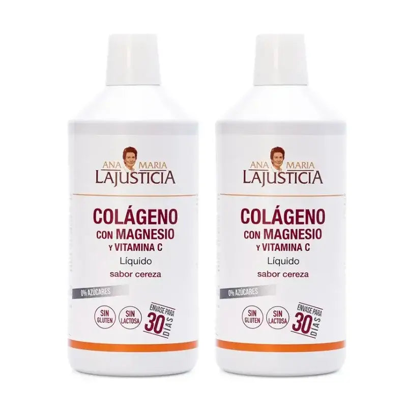 Ana Maria Lajusticia Colagénio com Magnésio + Vitamina C sabor a cereja, Embalagem 2 x 1L