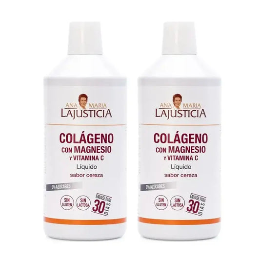 Ana Maria Lajusticia Colagénio com Magnésio + Vitamina C sabor a cereja, Embalagem 2 x 1L