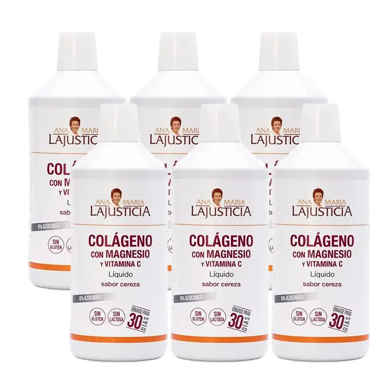 Ana Maria Lajusticia Colagénio com Magnésio + Vitamina C sabor a cereja, Embalagem 6 x 1L