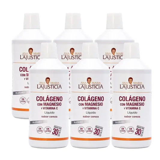 Ana Maria Lajusticia Colagénio com Magnésio + Vitamina C sabor a cereja, Embalagem 6 x 1L