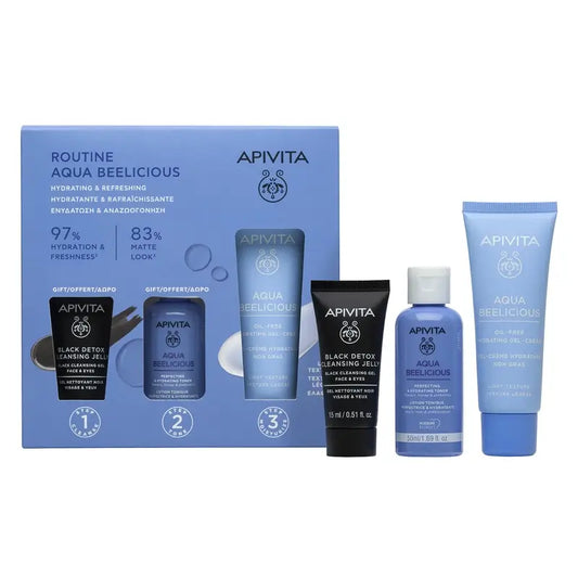 Apivita Aqua Beelicious Creme, 40 Ml + Gel Hidratante Oil Free Black Detox, 15Ml + Tónico Aperfeiçoador, 50Ml