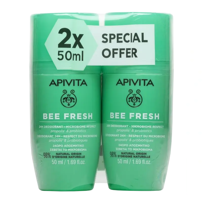 Apivita Bee Fresh Desodorizante 24H, 2X50Ml