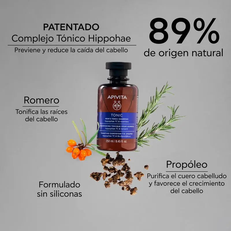 APIVITA Champô tonificante anti-queda de cabelo para homem com espinheiro-marítimo e alecrim 250 ml