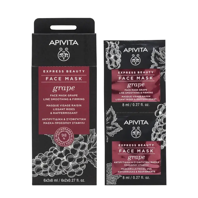 Máscara facial de uva Apivita Express Beauty - Antirrugas, 2x8 ml