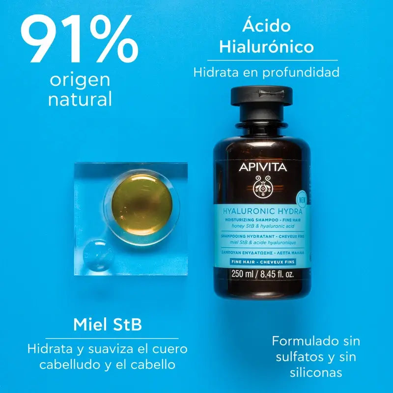Champô Hidratante Apivita Hyaluronic Hydra para Cabelos Finos, 250 Ml