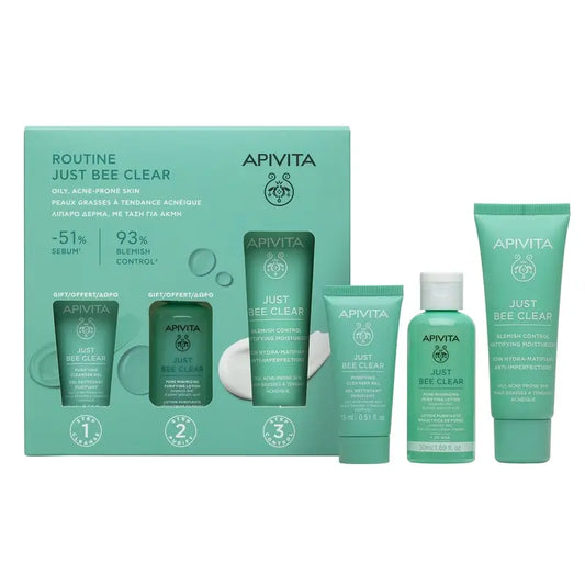 Apivita Just Bee Clear + Gel de Limpeza 15Ml + Loção Purificante 50Ml
