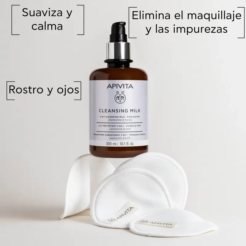 APIVITA Leite de limpeza para peles normais/secas com camomila e mel 300 ml