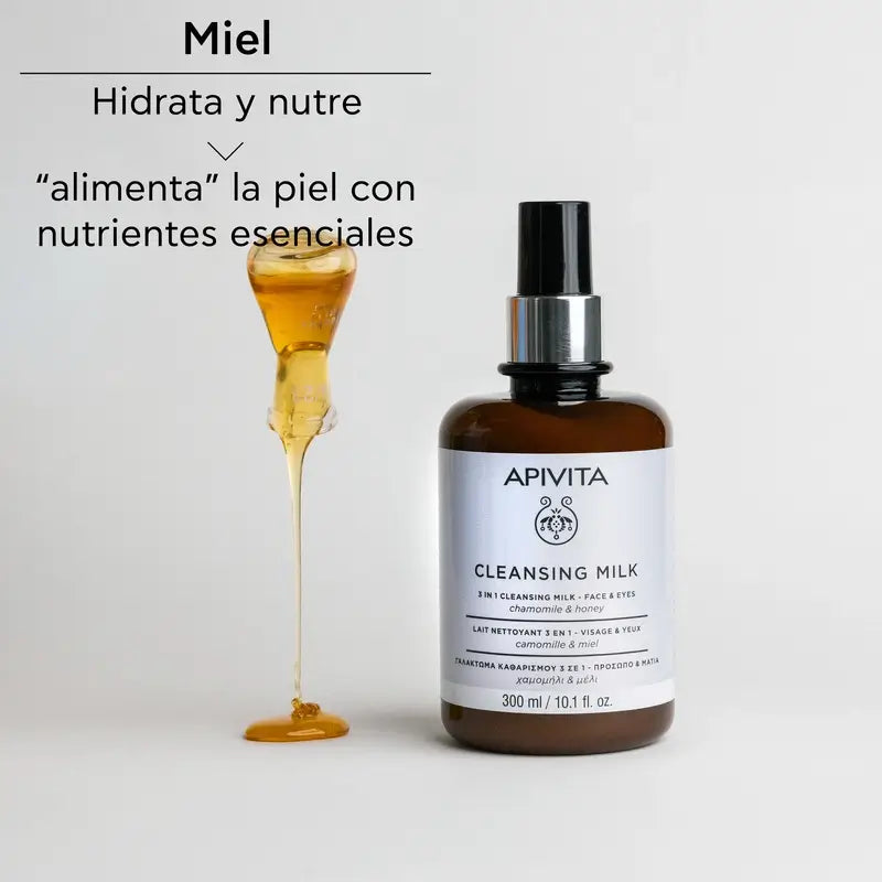 APIVITA Leite de limpeza para peles normais/secas com camomila e mel 300 ml