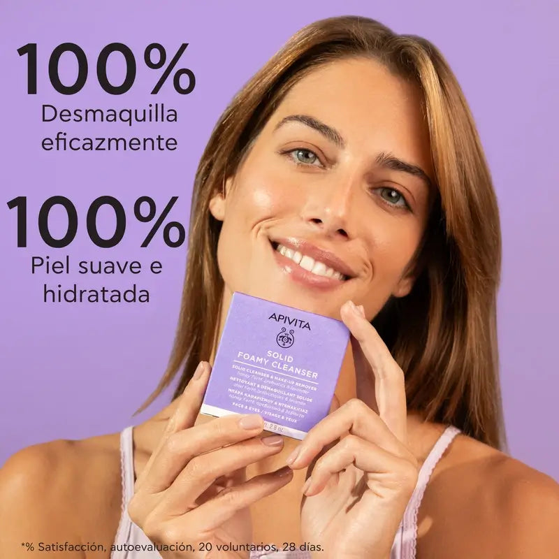 Apivita Limpador e desmaquilhante sólido para rosto e olhos, 80 G