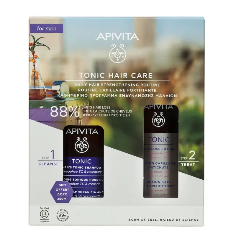 Pack Promoção Apivita Loção Anti-Queda + Champô Tonificante Grátis para Homem 250Ml