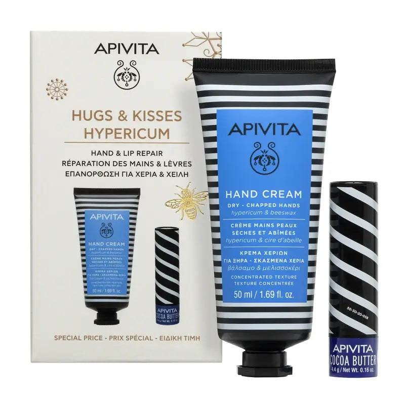 Apivita Promo Creme de Mãos com Hipericão, 50Ml + Cuidado dos Lábios com Manteiga de Cacau 4,4Gr
