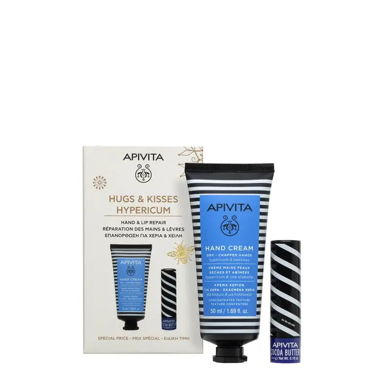 Apivita Promo Creme de Mãos com Hipericão, 50Ml + Cuidado dos Lábios com Manteiga de Cacau 4,4Gr