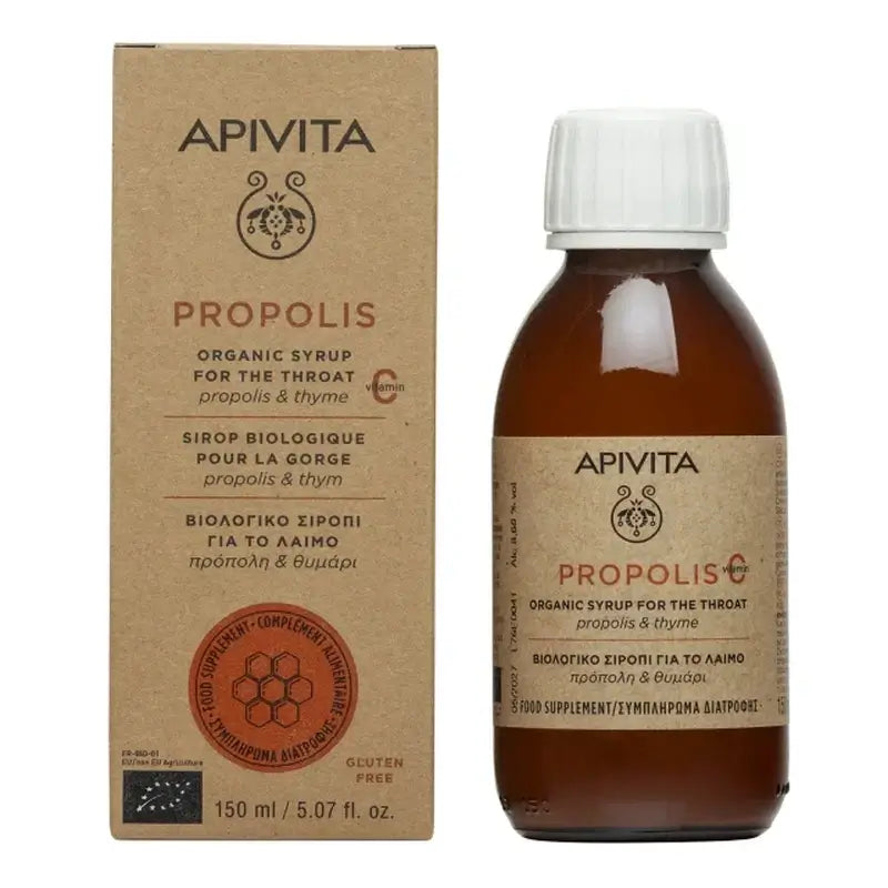 APIVITA Xarope para a garganta orgânico com própolis e tomilho 150 ml