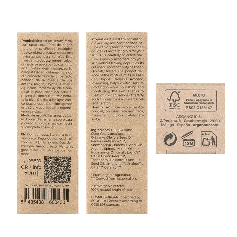 Arganour Serum Facial Nutritivo Pele Oleosa/Mista, 50 ml