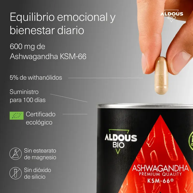Orgânico Aldous Ashwagandha KSM-66, 600mg
