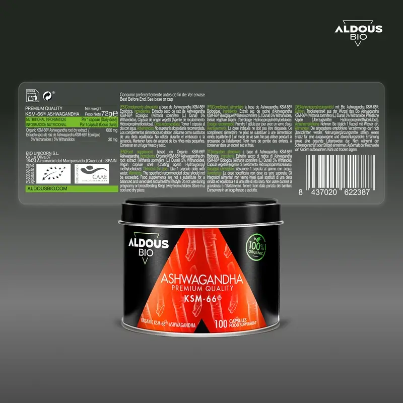 Orgânico Aldous Ashwagandha KSM-66, 600mg