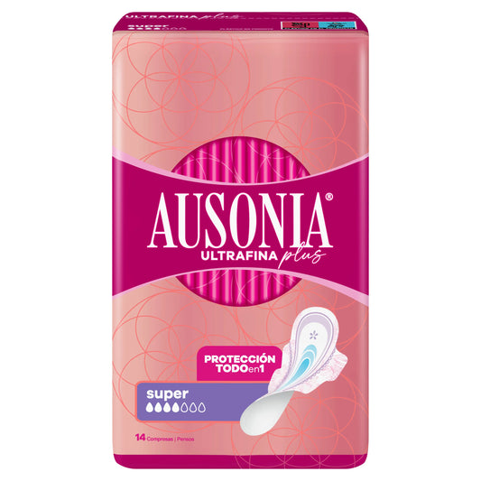 Pensos Ausonia com Ultrafine Plus Super Wings , 14 unidades