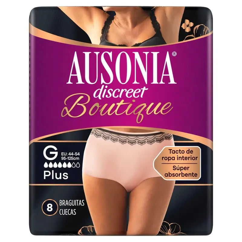 Ausonia Discreet Boutique Cuecas para incontinência Bege Plus Size G, 8 Cuecas