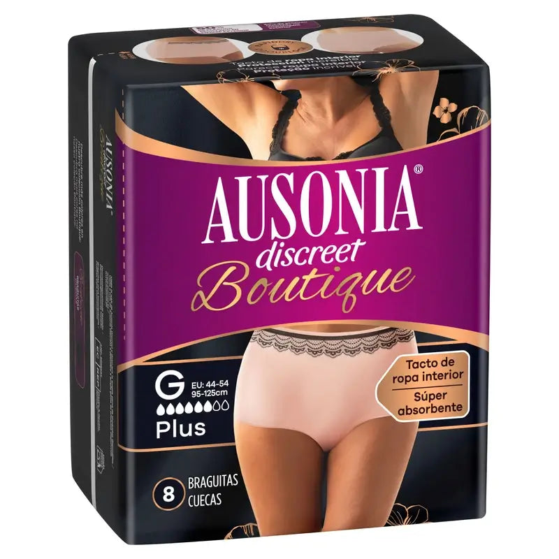 Ausonia Discreet Boutique Cuecas para incontinência Bege Plus Size G, 8 Cuecas