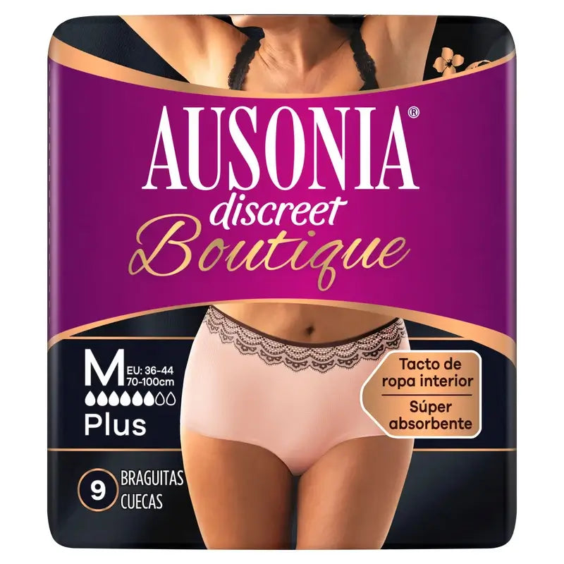 Ausonia Discreet Boutique Cuecas para incontinência Bege Plus Size M, 9 Cuecas