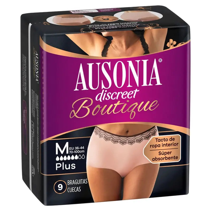Ausonia Discreet Boutique Cuecas para incontinência Bege Plus Size M, 9 Cuecas