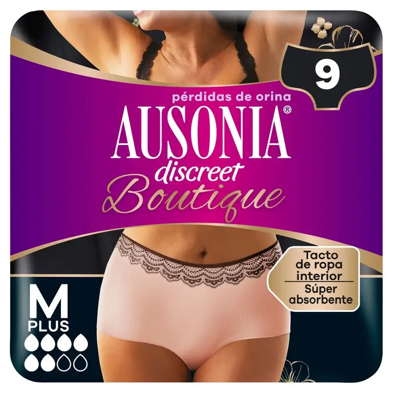 Ausonia Discreet Boutique Cuecas para incontinência Bege Plus Size M, 9 Cuecas